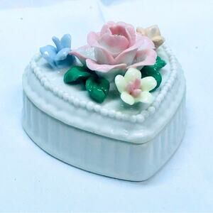 Small Floral Ceramic Trinket Jewelry Box